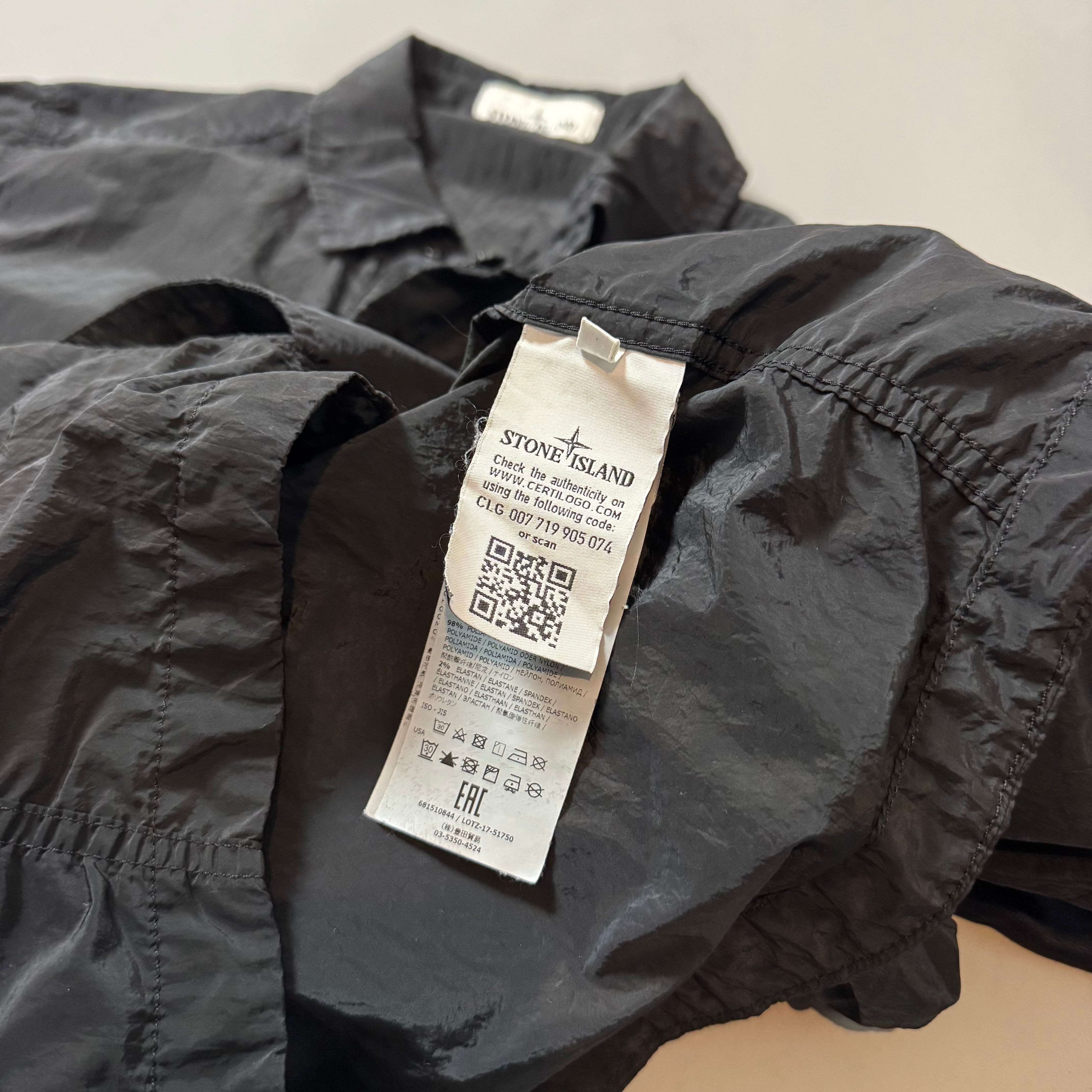 Stone Island Black Nylon Metal Shimmer Overshirt - Large