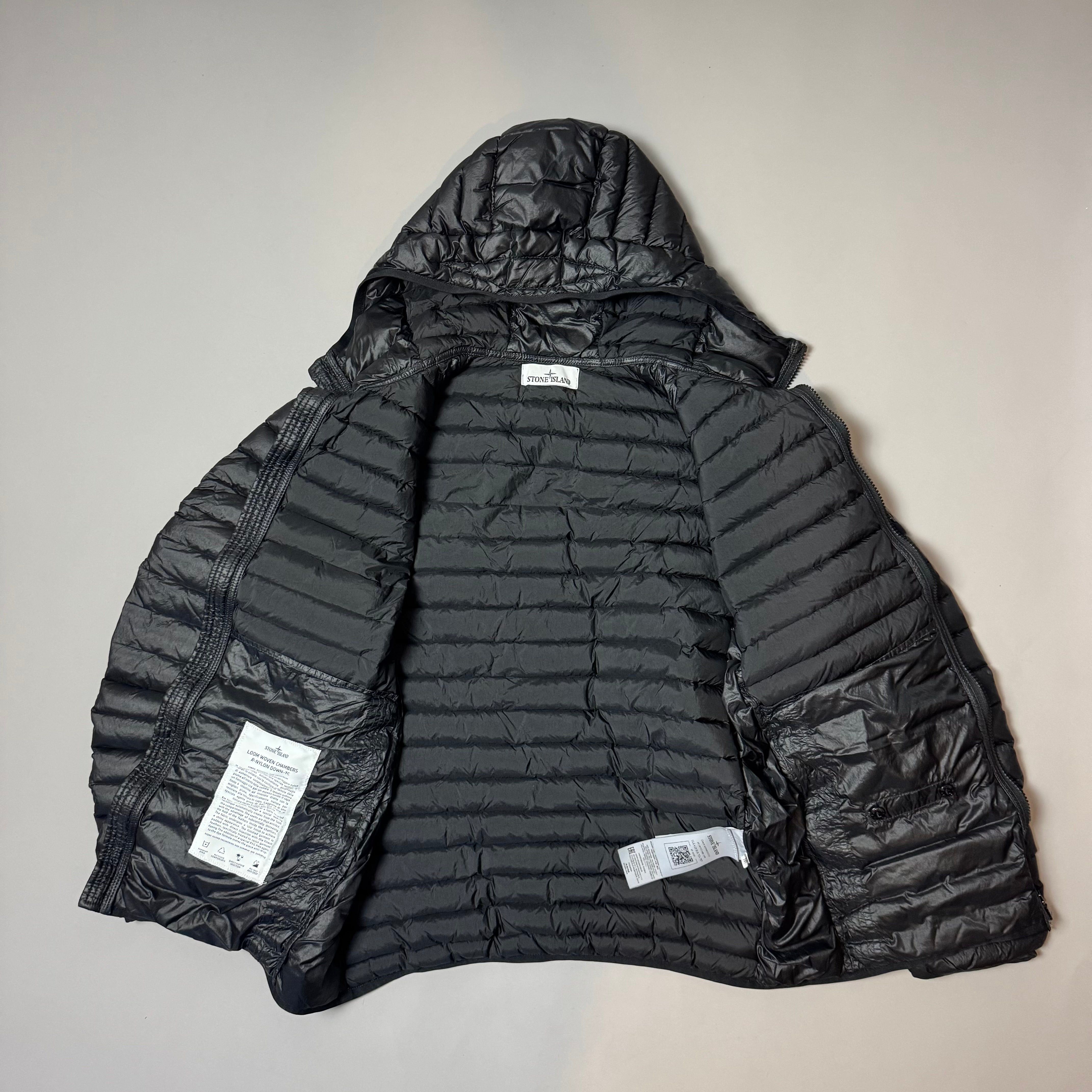 Stone Island Black Loom Woven Down Chambers R Nylon Down TC Jacket - Medium