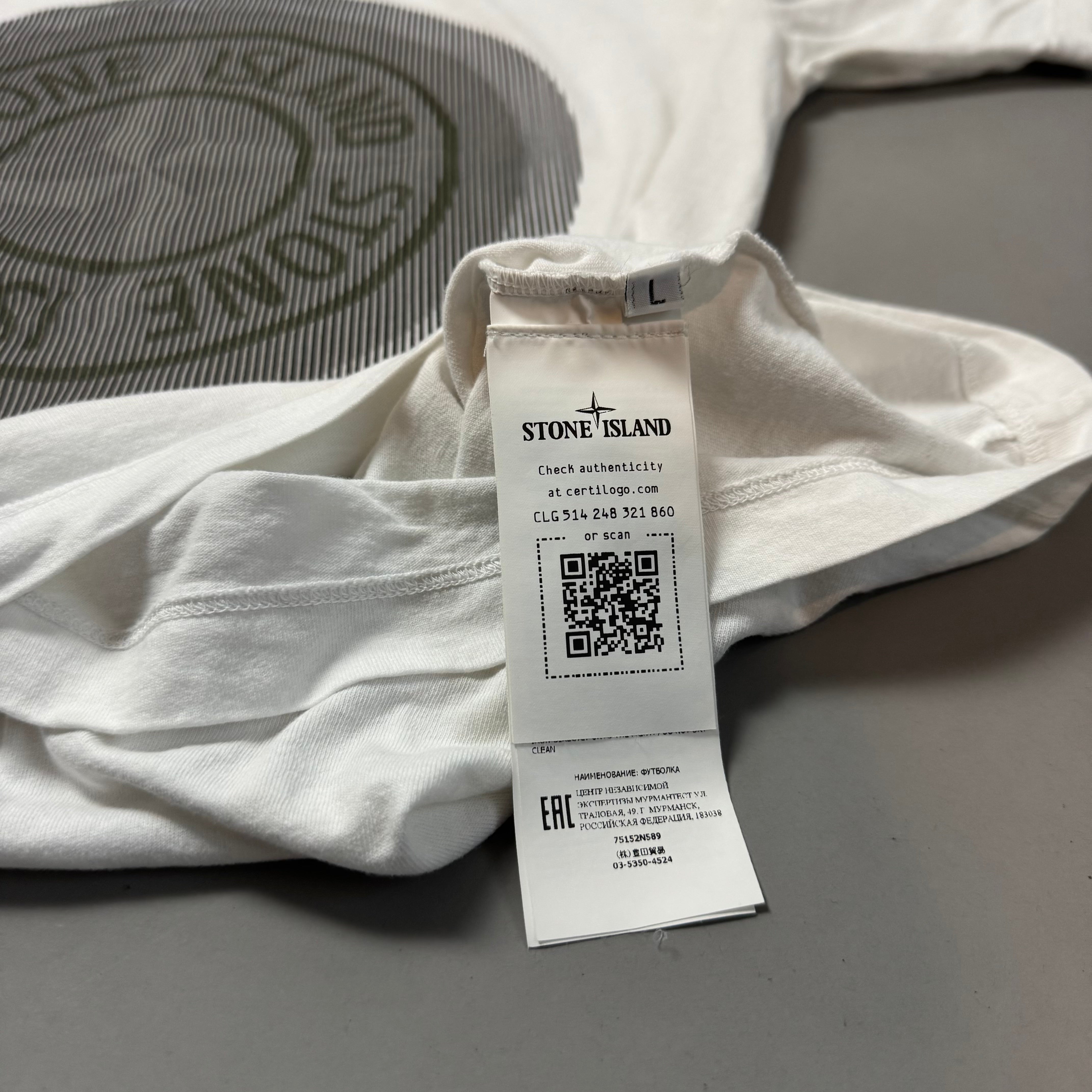 Stone Island White Compass Print T-shirt - Large
