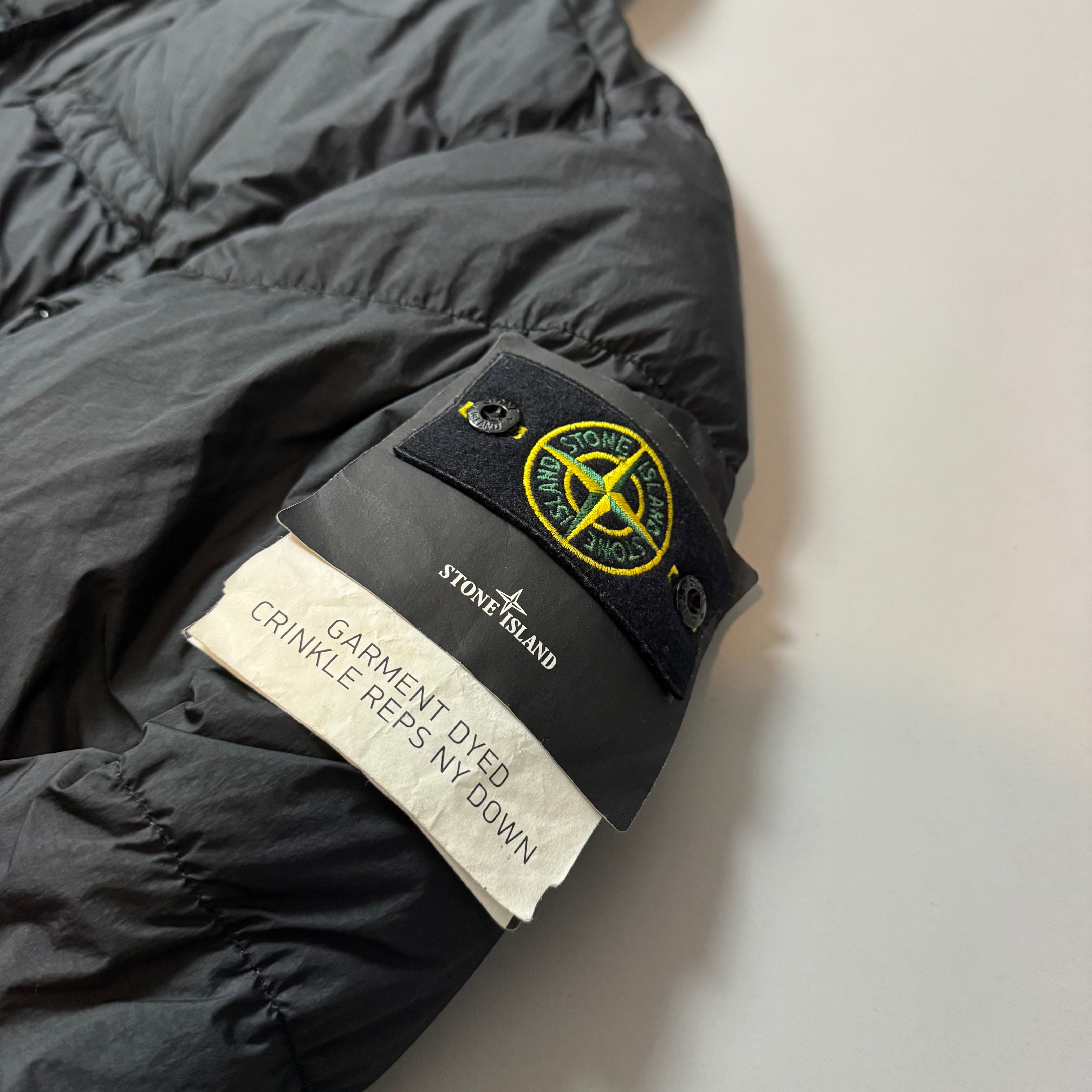 Stone Island Black Garment Dyed Crinkle Reps Long Parka Jacket - XXL