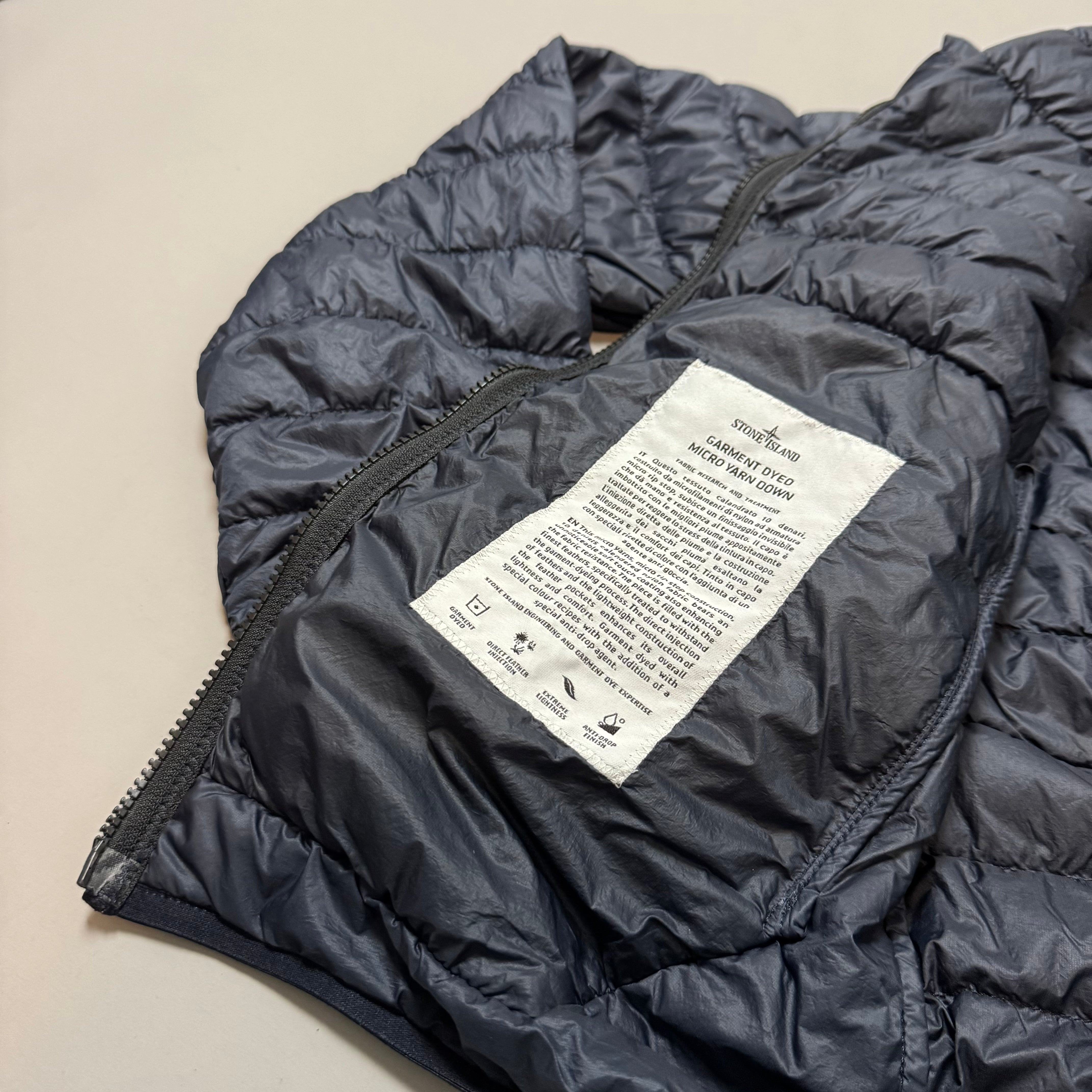 Stone Island Navy Garment Dyed Micro Yarn Down Jacket - Small