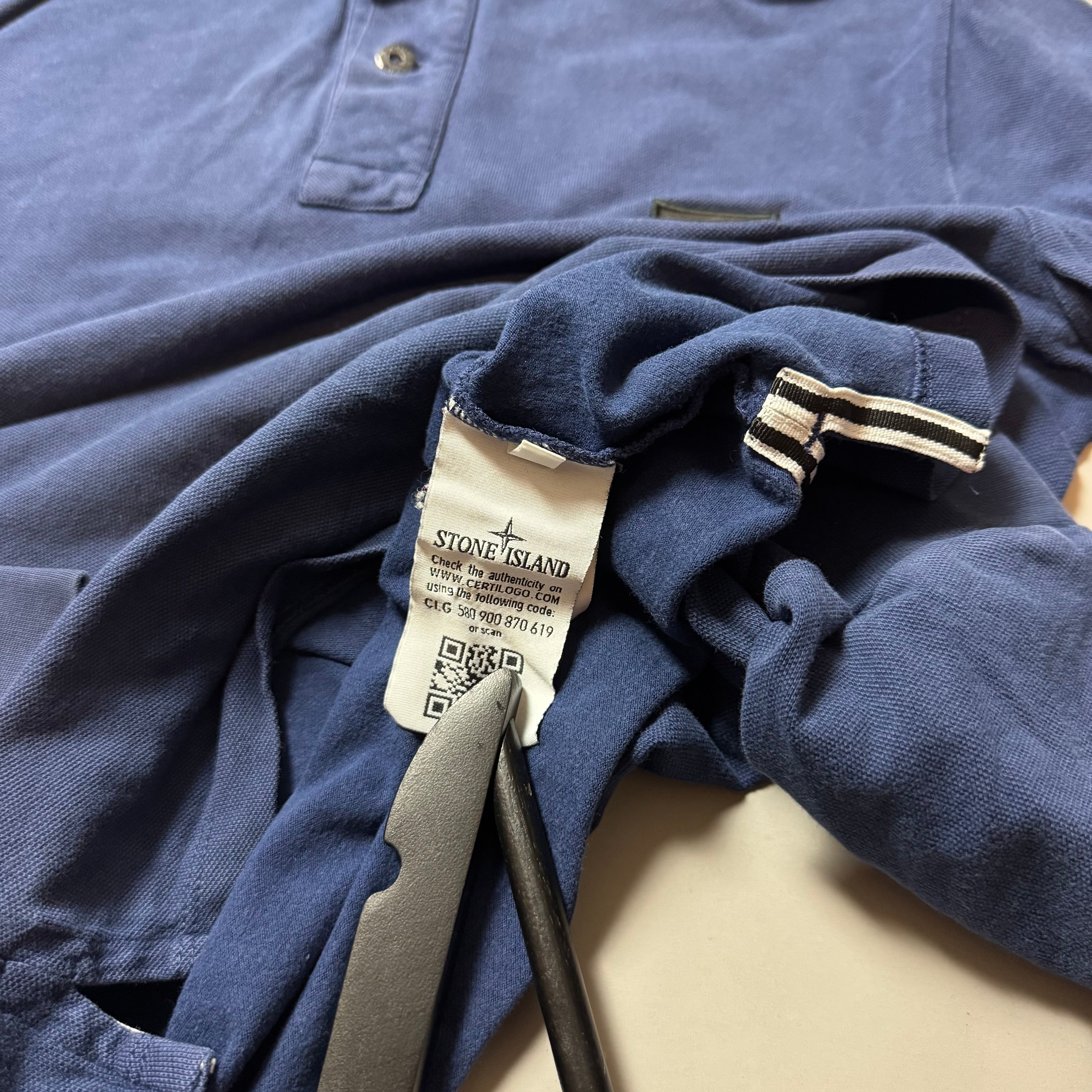 Stone Island Navy Blue Long Sleeve Polo - Large