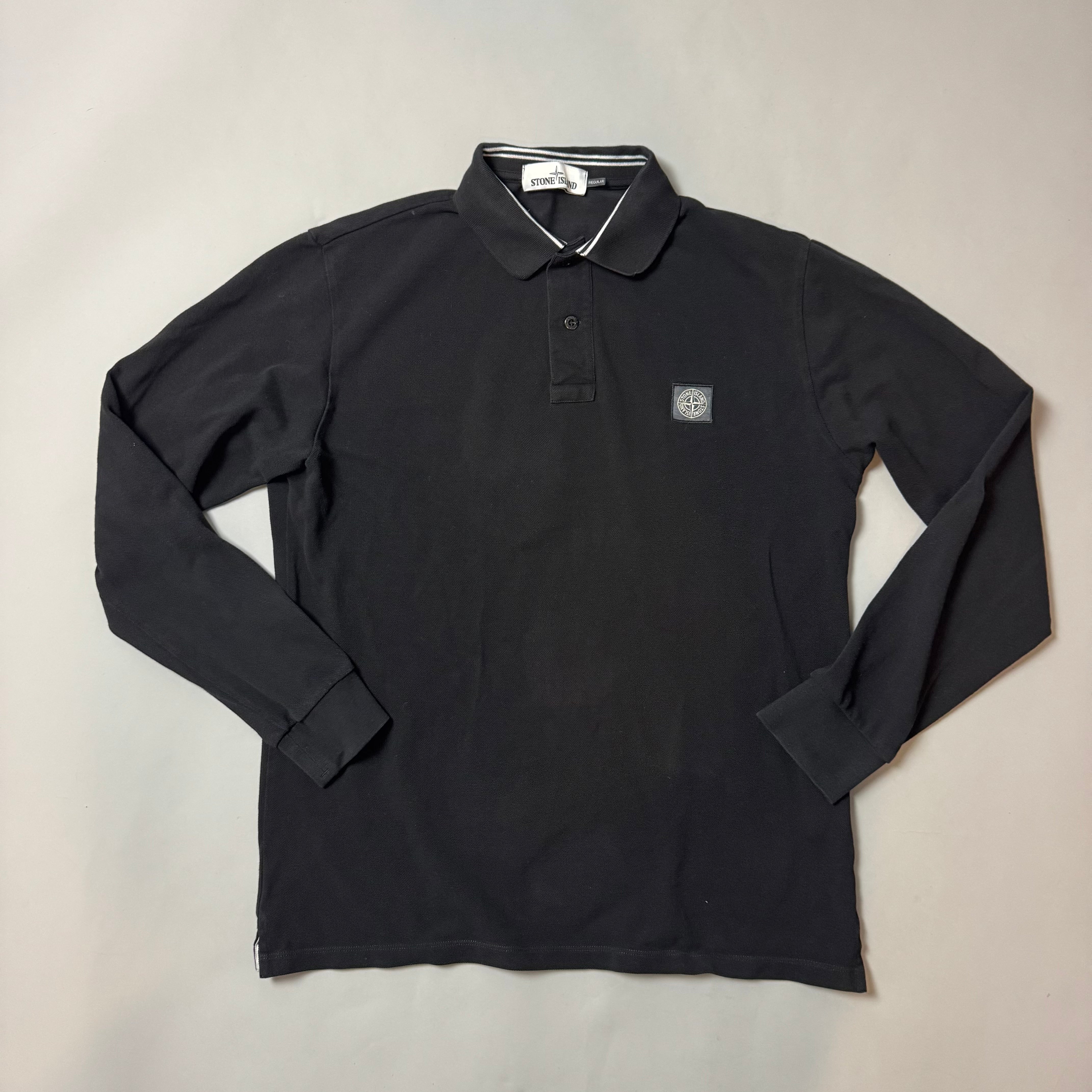 Stone Island Black Long Sleeve Polo Shirt - XL