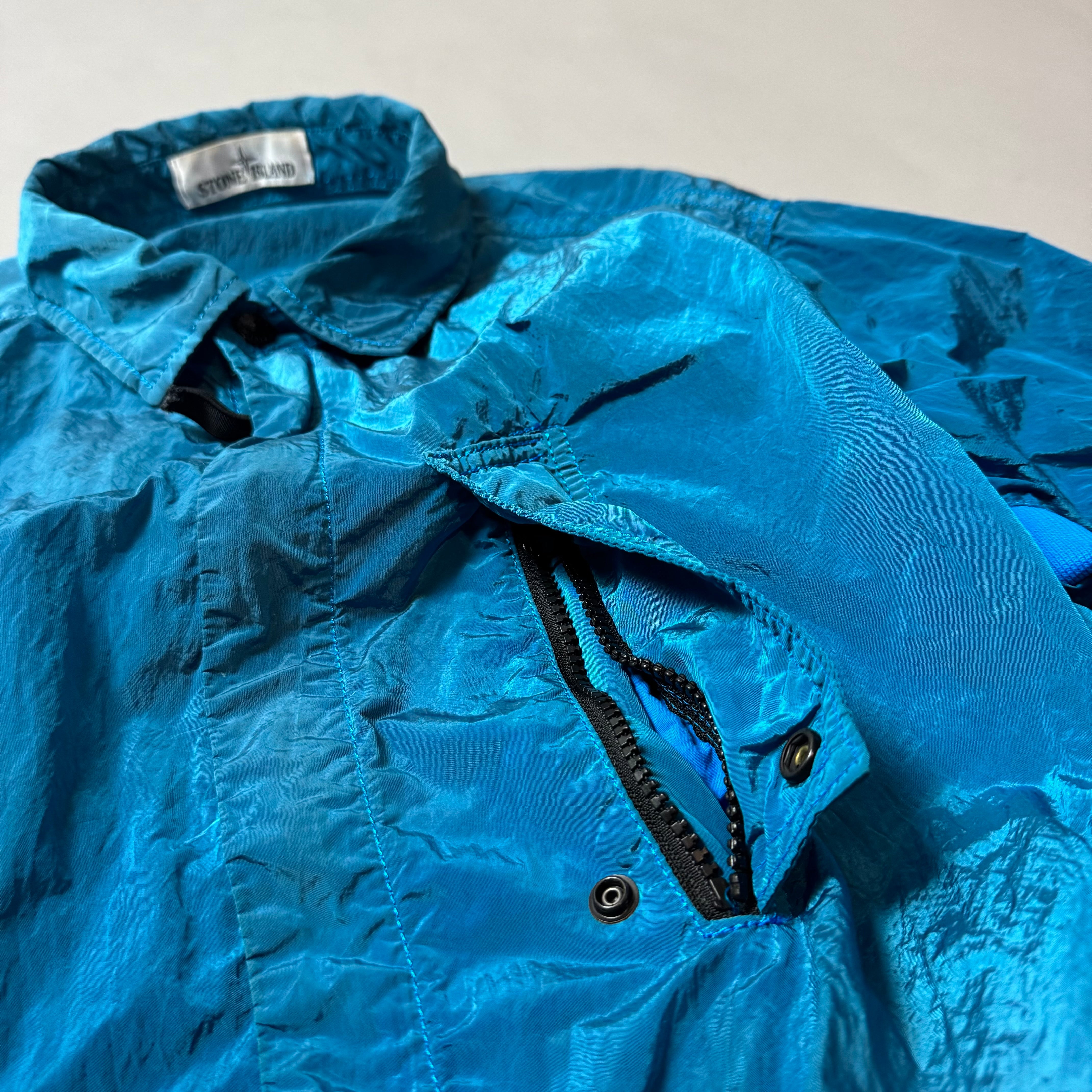 Stone Island Blue Nylon Metal Shimmer Overshirt - Large