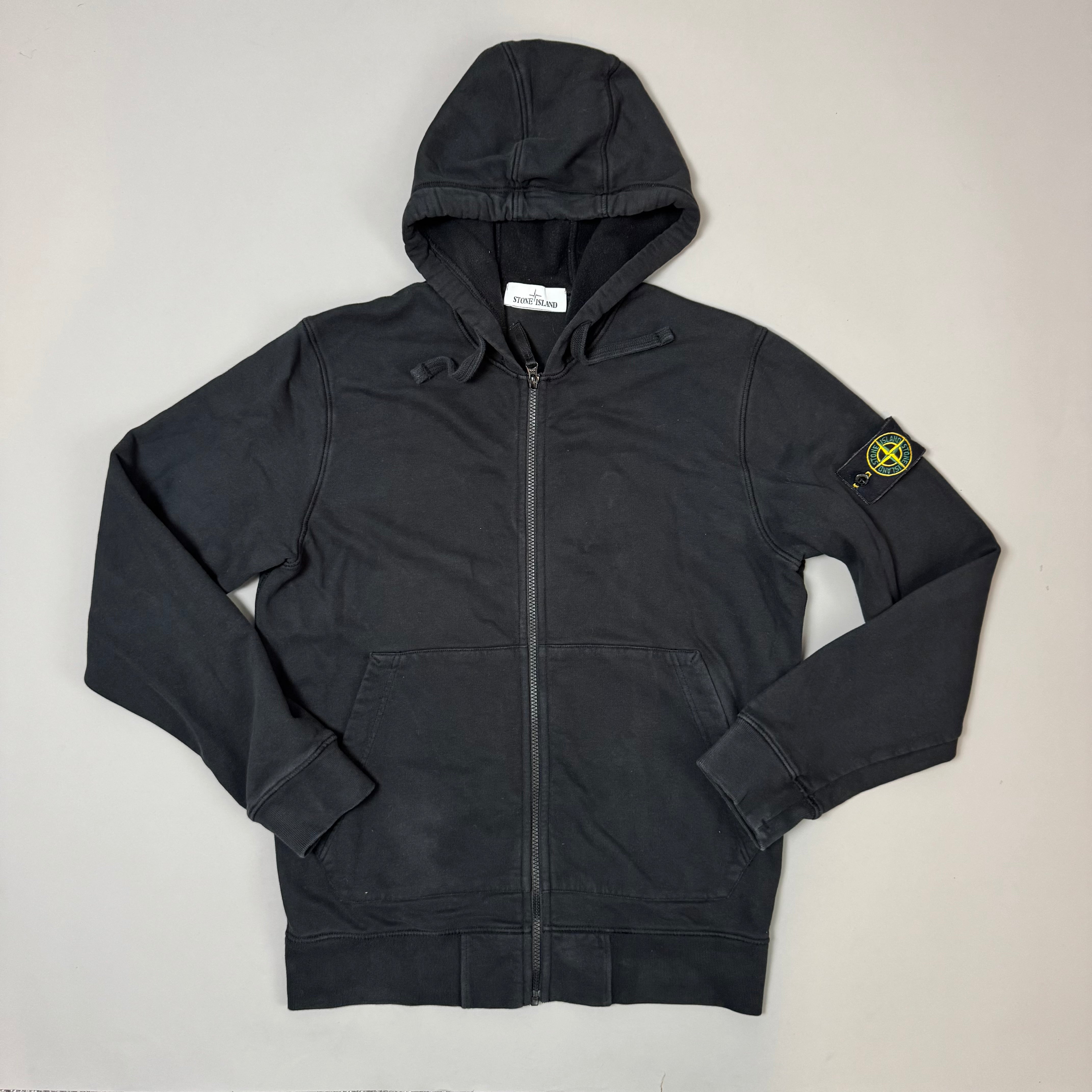 Stone Island Black Zip Up Hoodie - Large