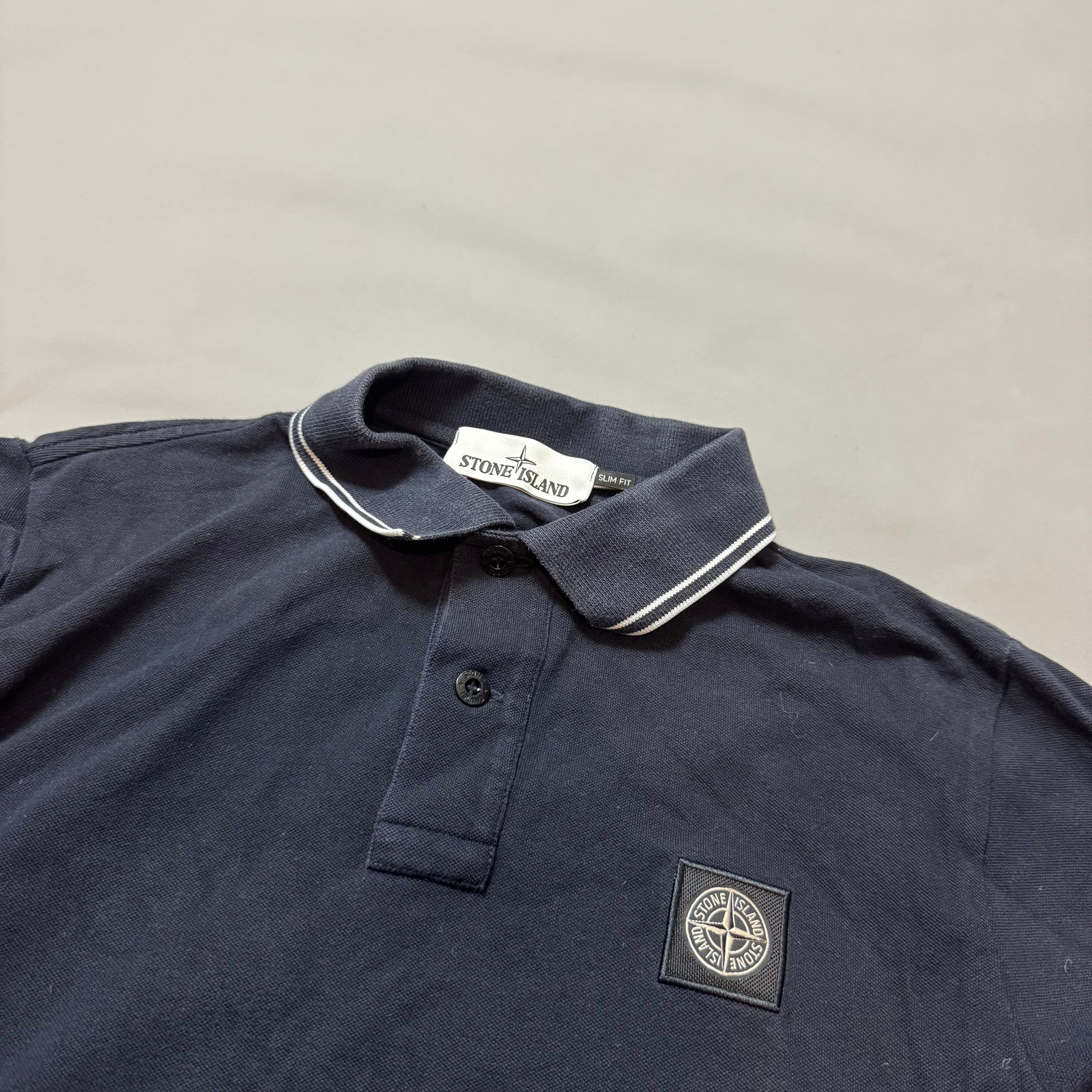 Stone Island Navy Long Sleeve Polo - Medium