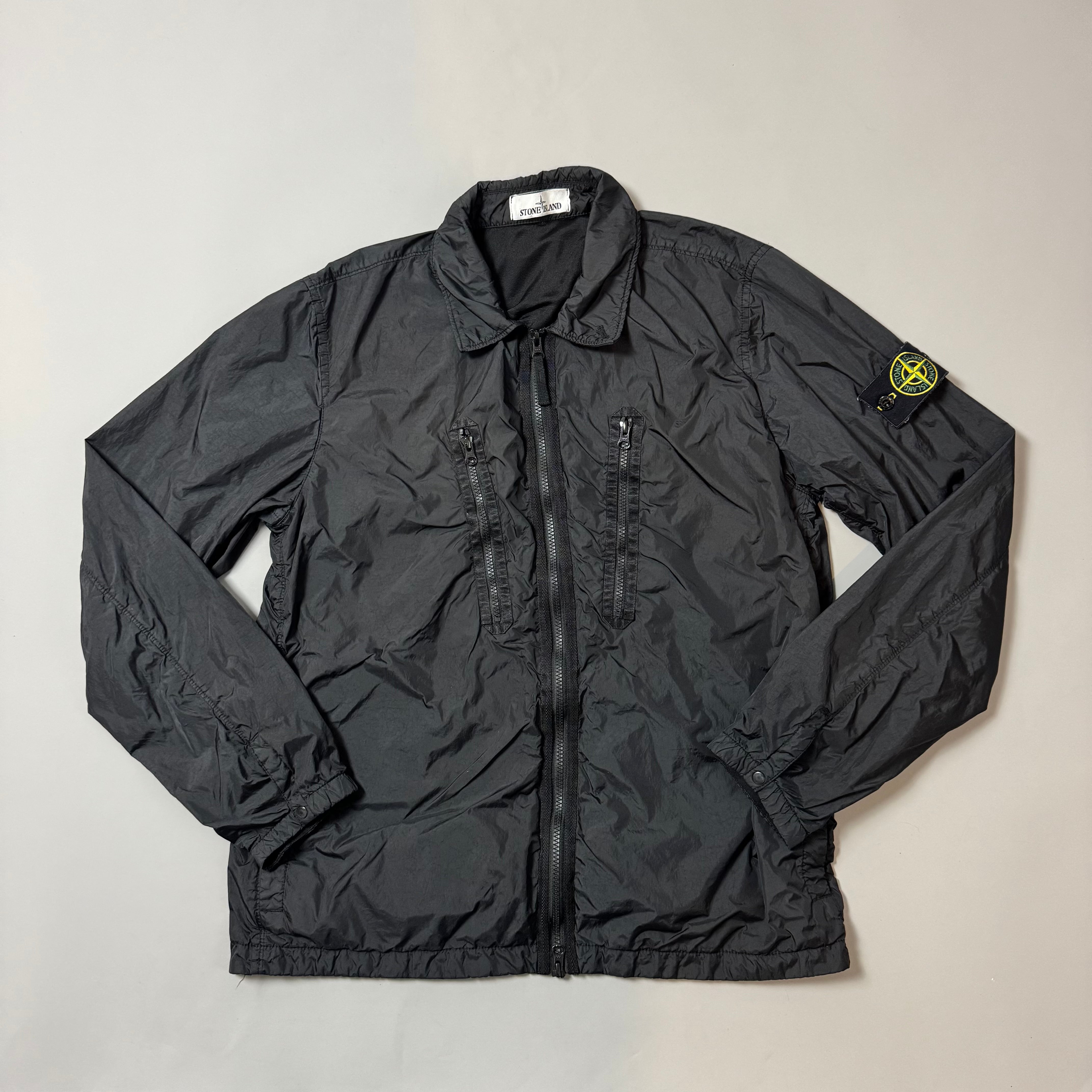 Stone Island Black Zip Pocket Nylon Overshirt - Large