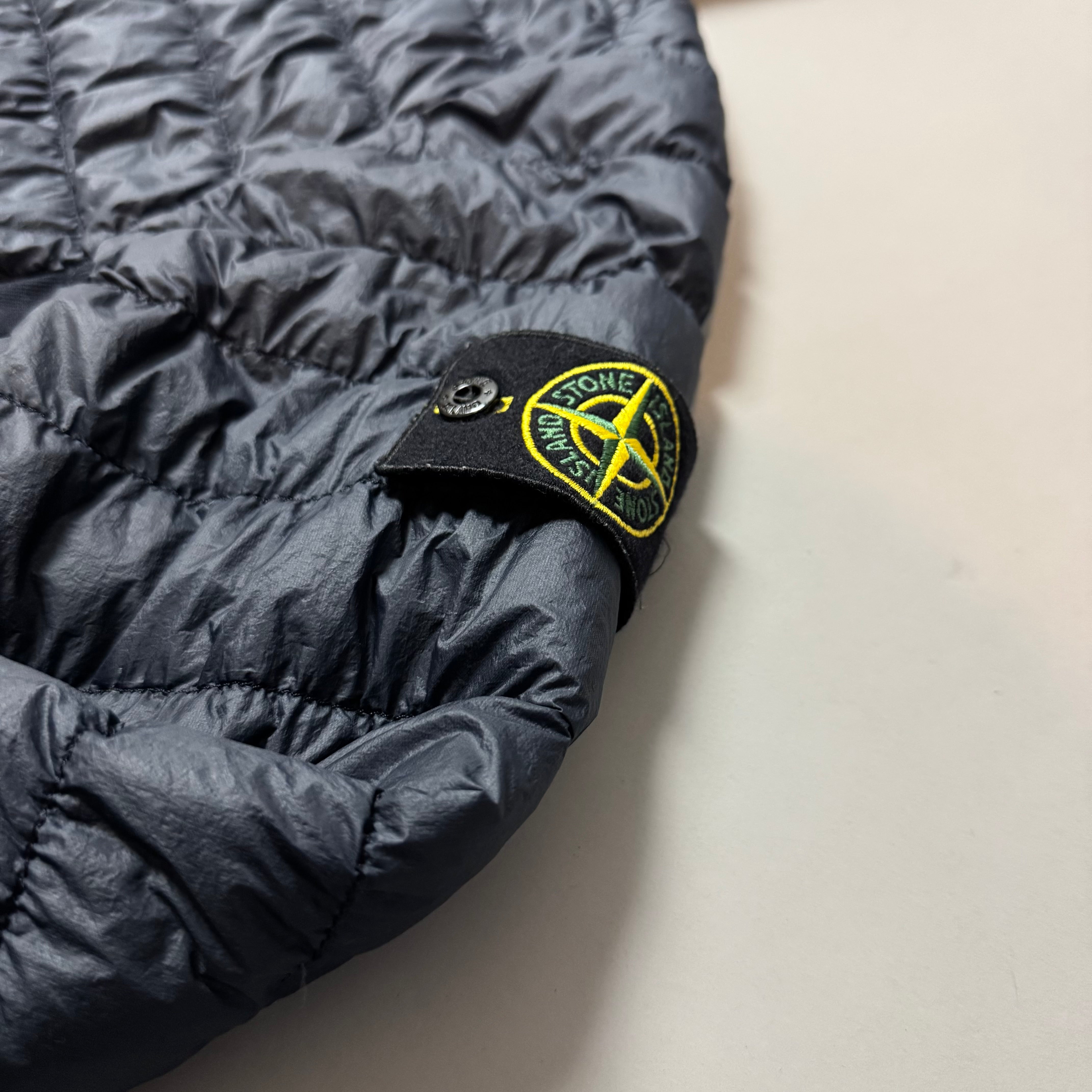 Stone Island Navy Blue Garment Dyed Micro Yarn Down Hooded Jacket - Medium