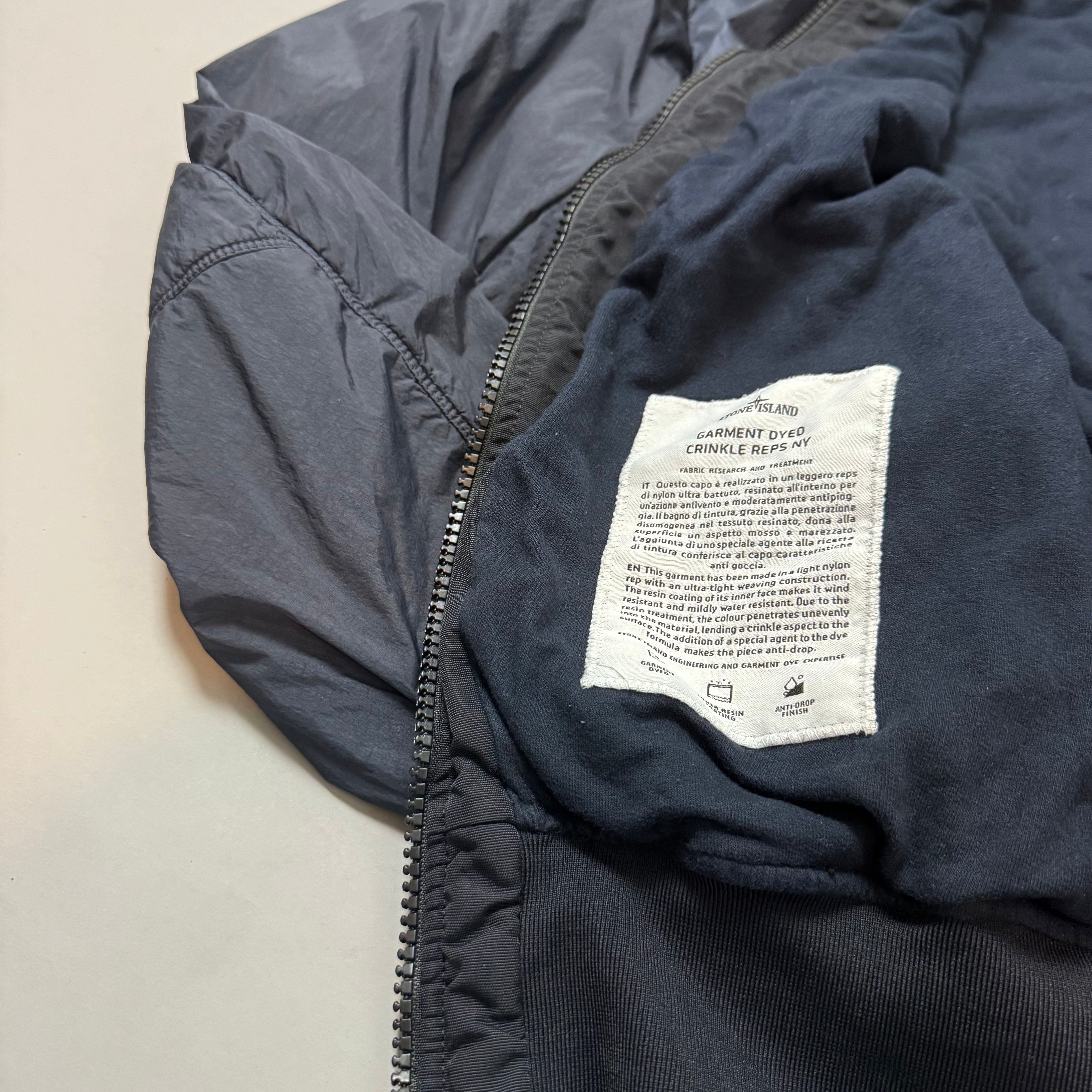 Stone Island Navy Crinkle Reps Cotton Lined Bomber Jacket - XL