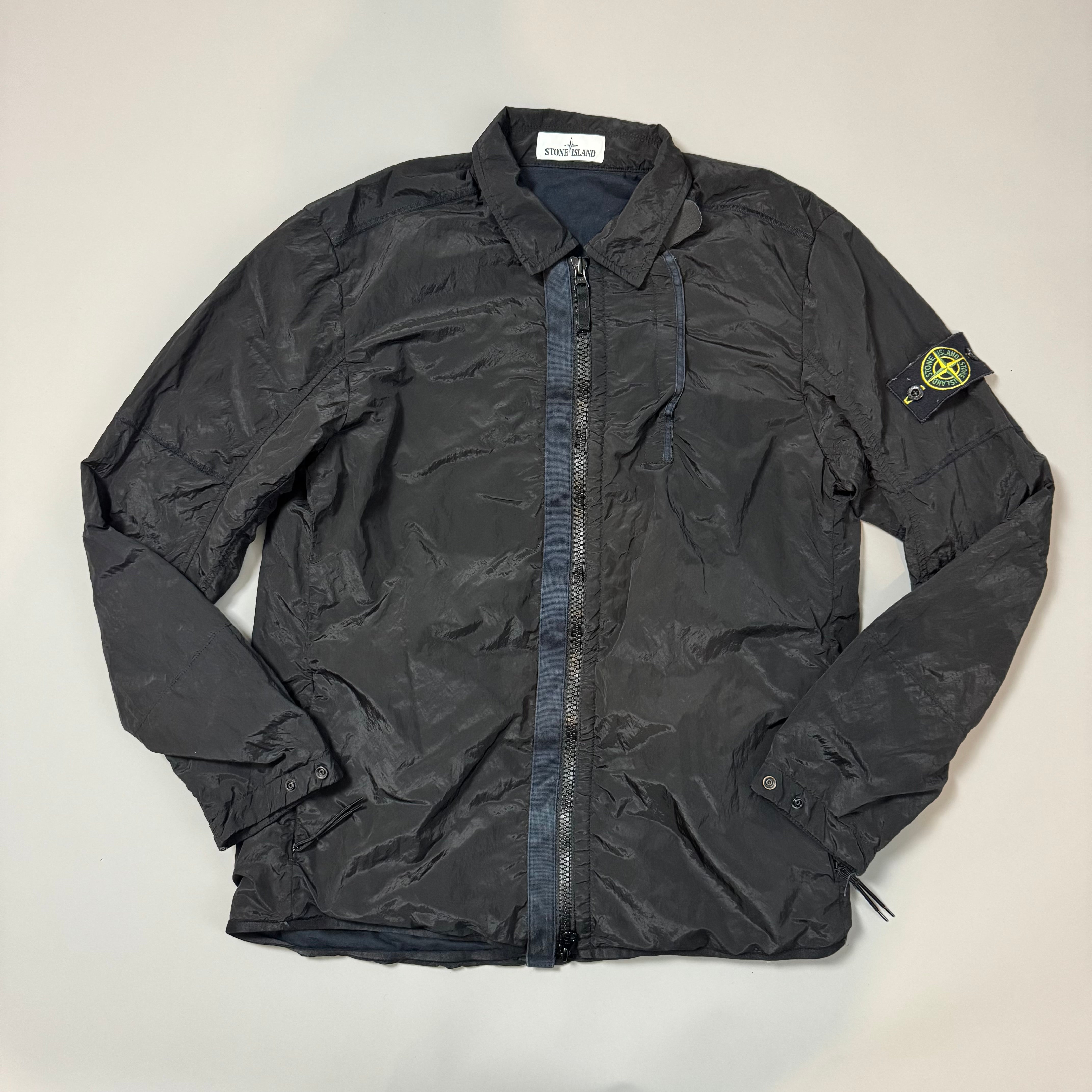Stone Island Black Nylon Metal Shimmer Overshirt - Large