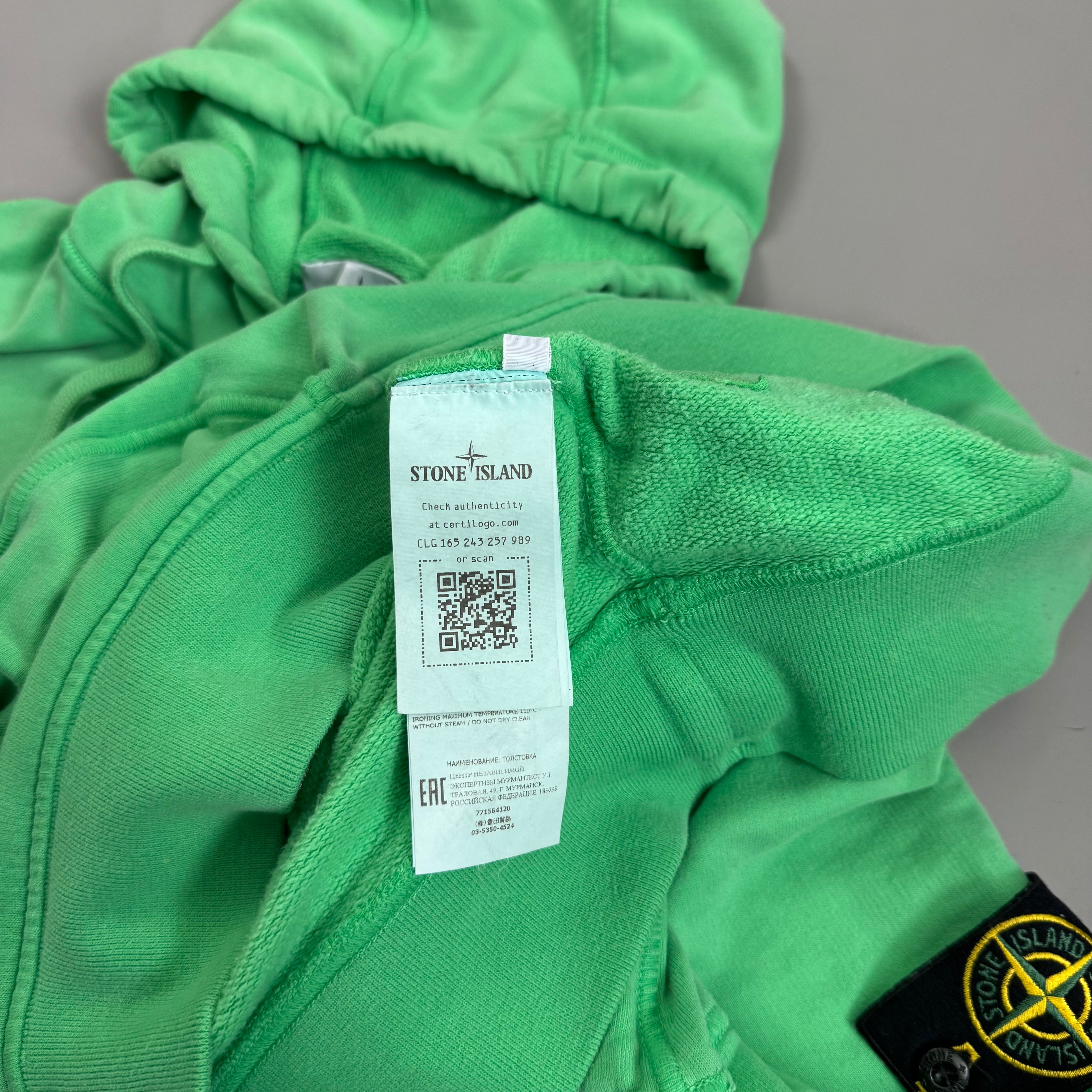 Stone Island Bright Green Hoodie - Large