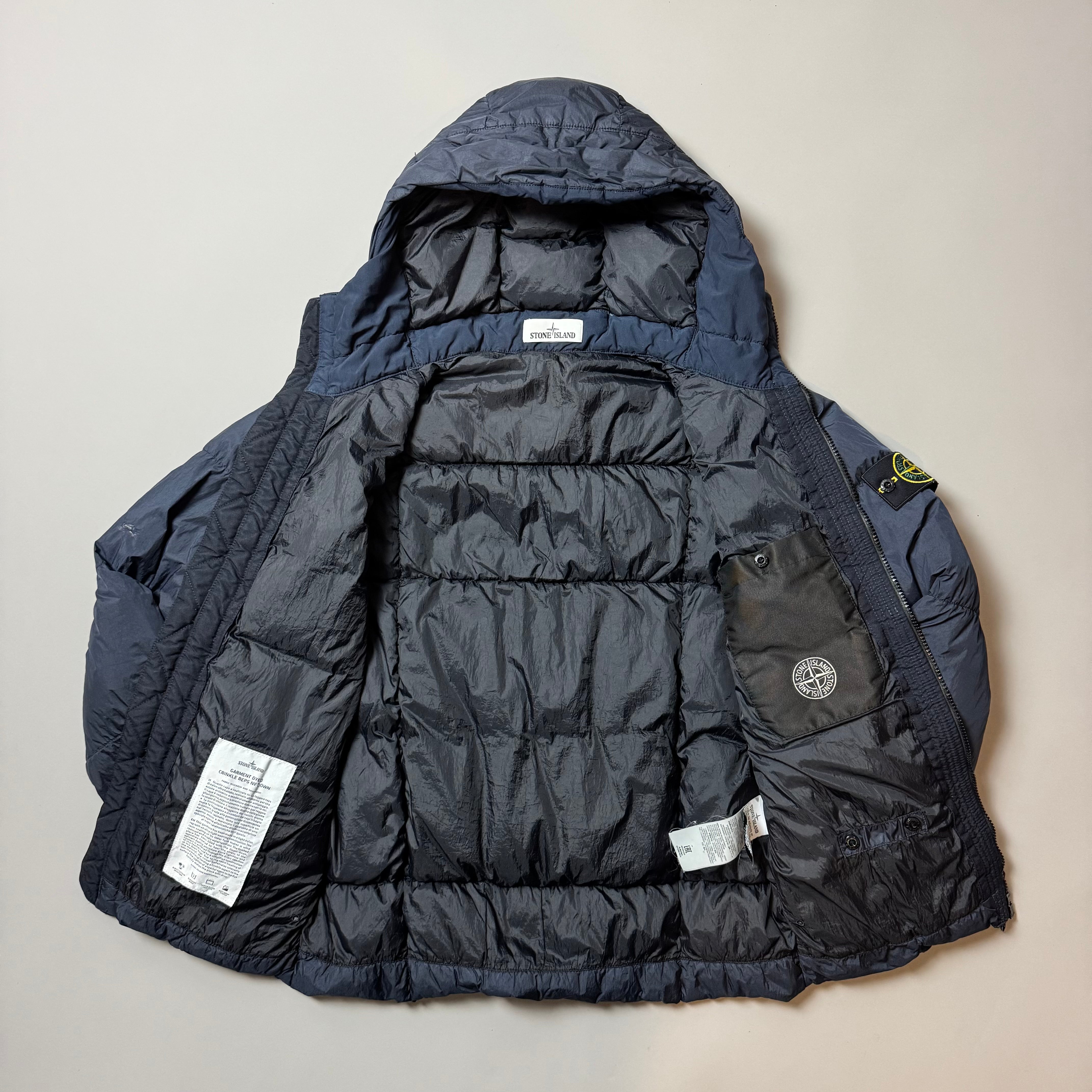 Stone Island Navy Crinkle Reps NY Down Puffer Jacket - Small