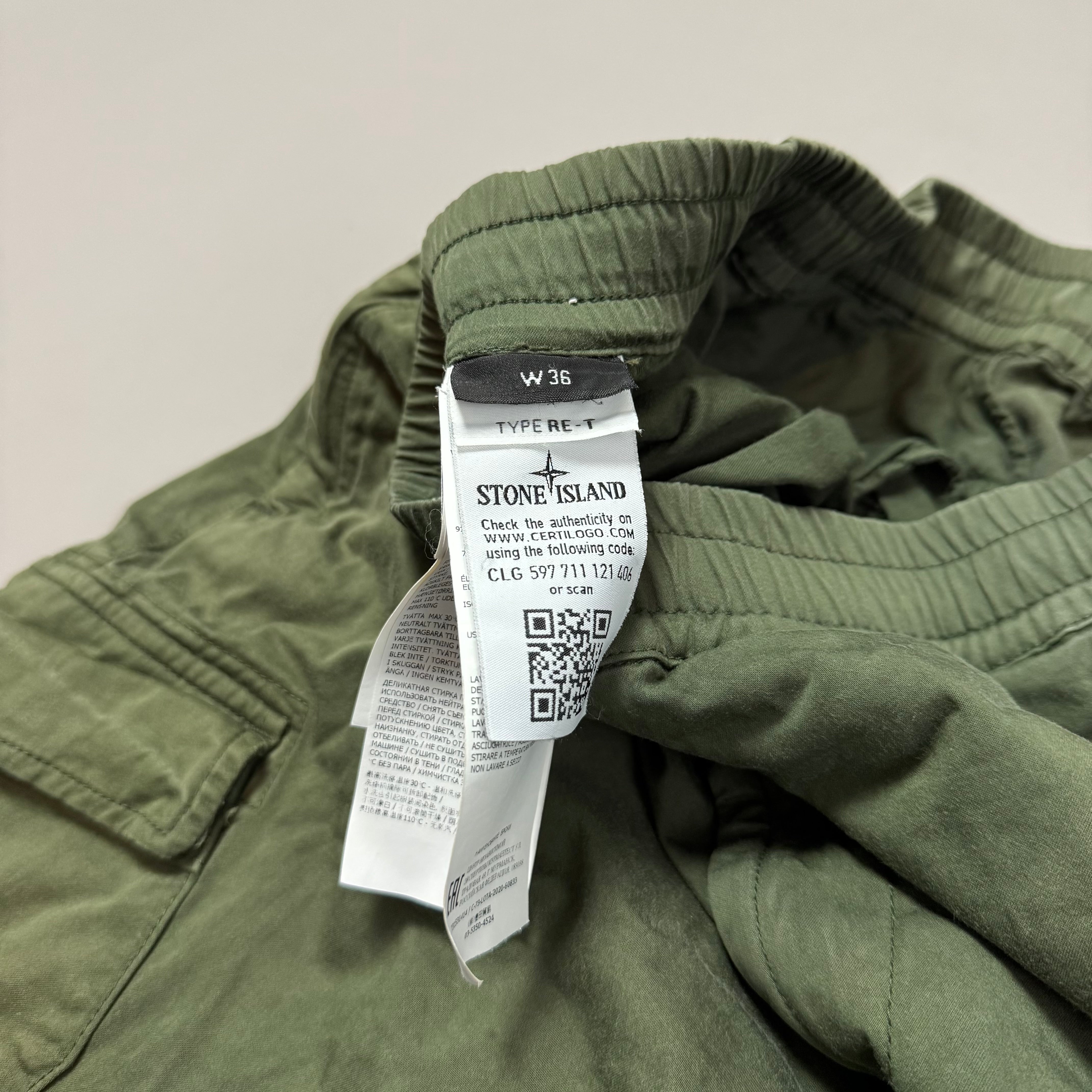 Stone Island Green RE-T Cargo Trousers - W36