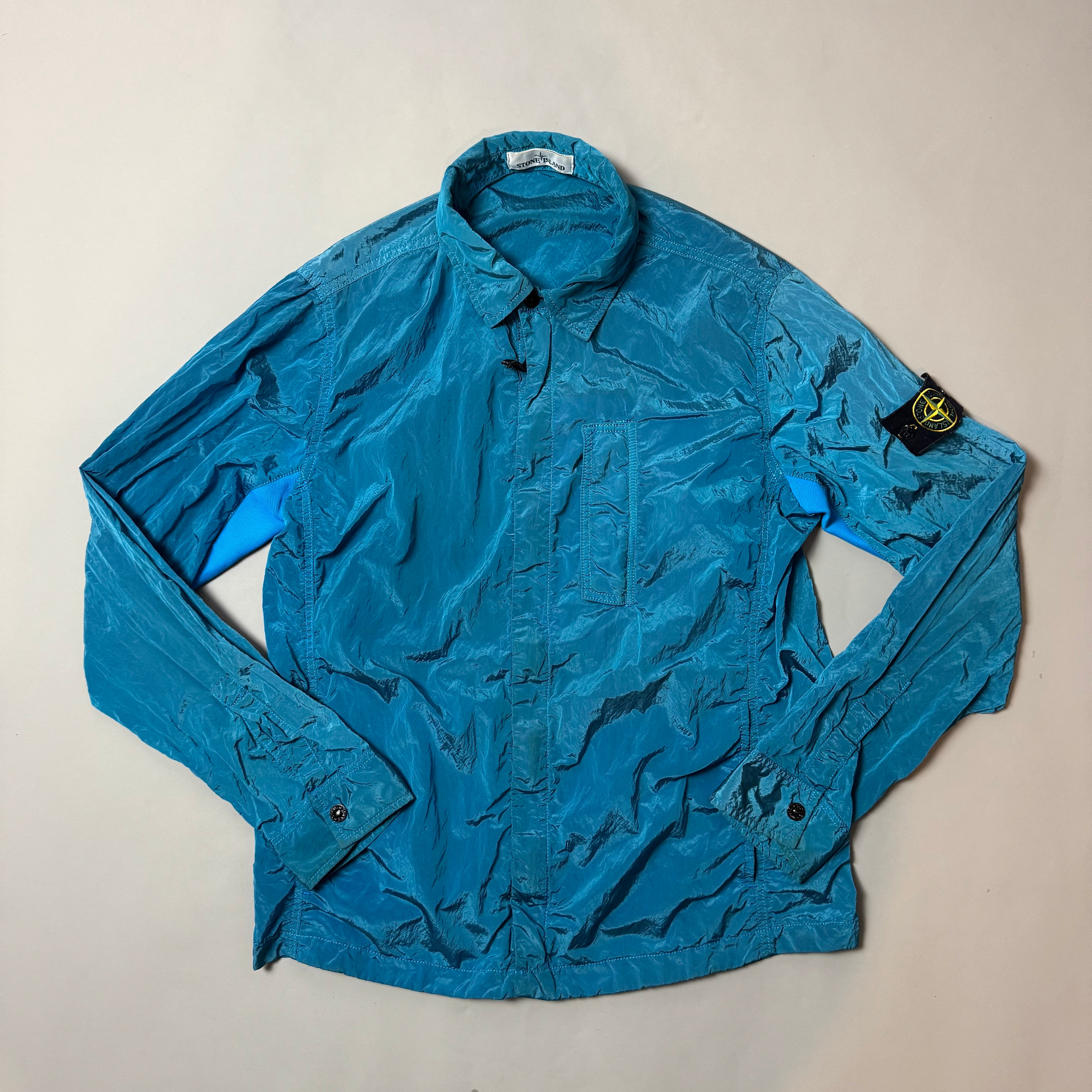 Stone Island Blue Nylon Metal Shimmer Overshirt - Large