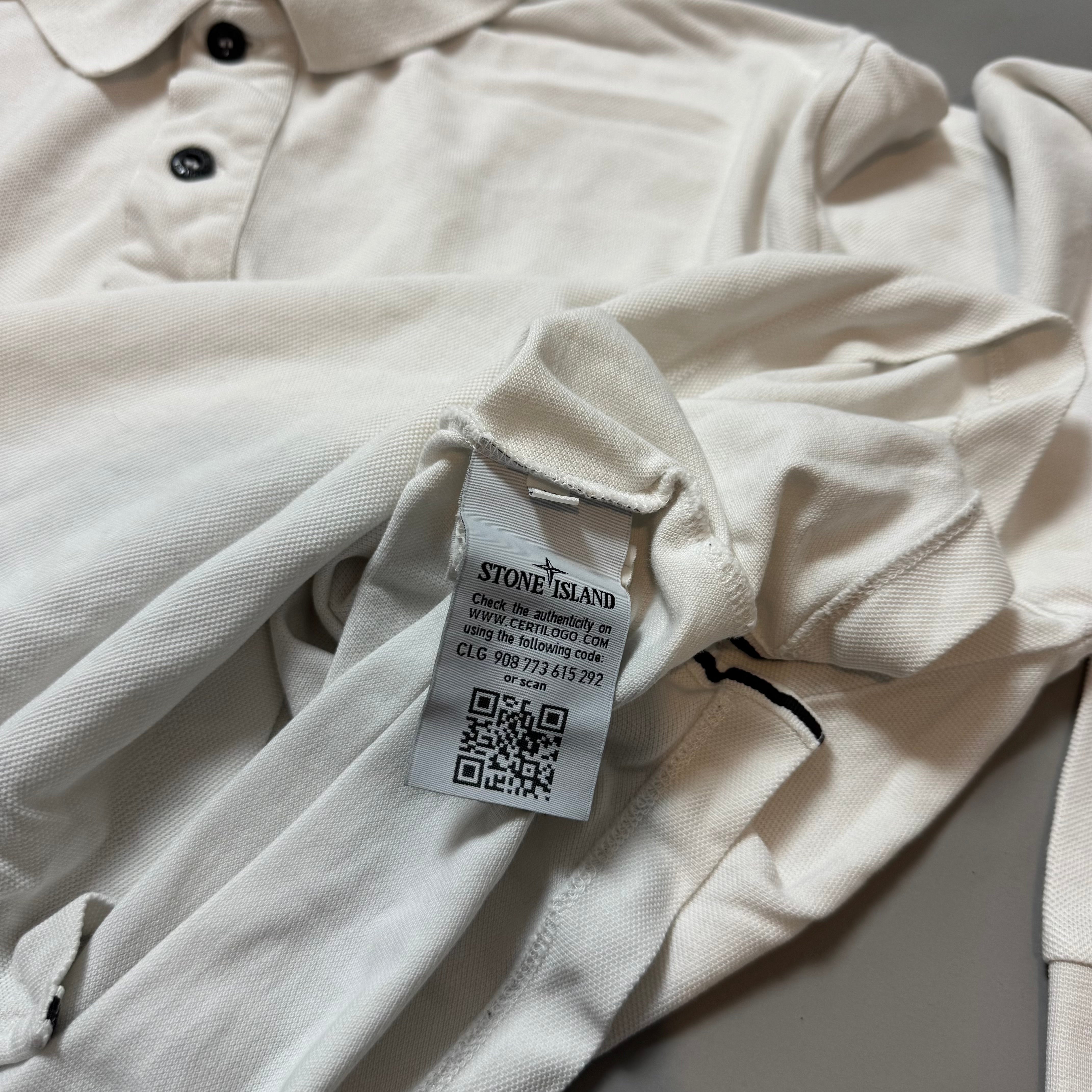 Stone Island White Long Sleeve Polo - Medium