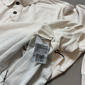 Stone Island White Long Sleeve Polo - Medium