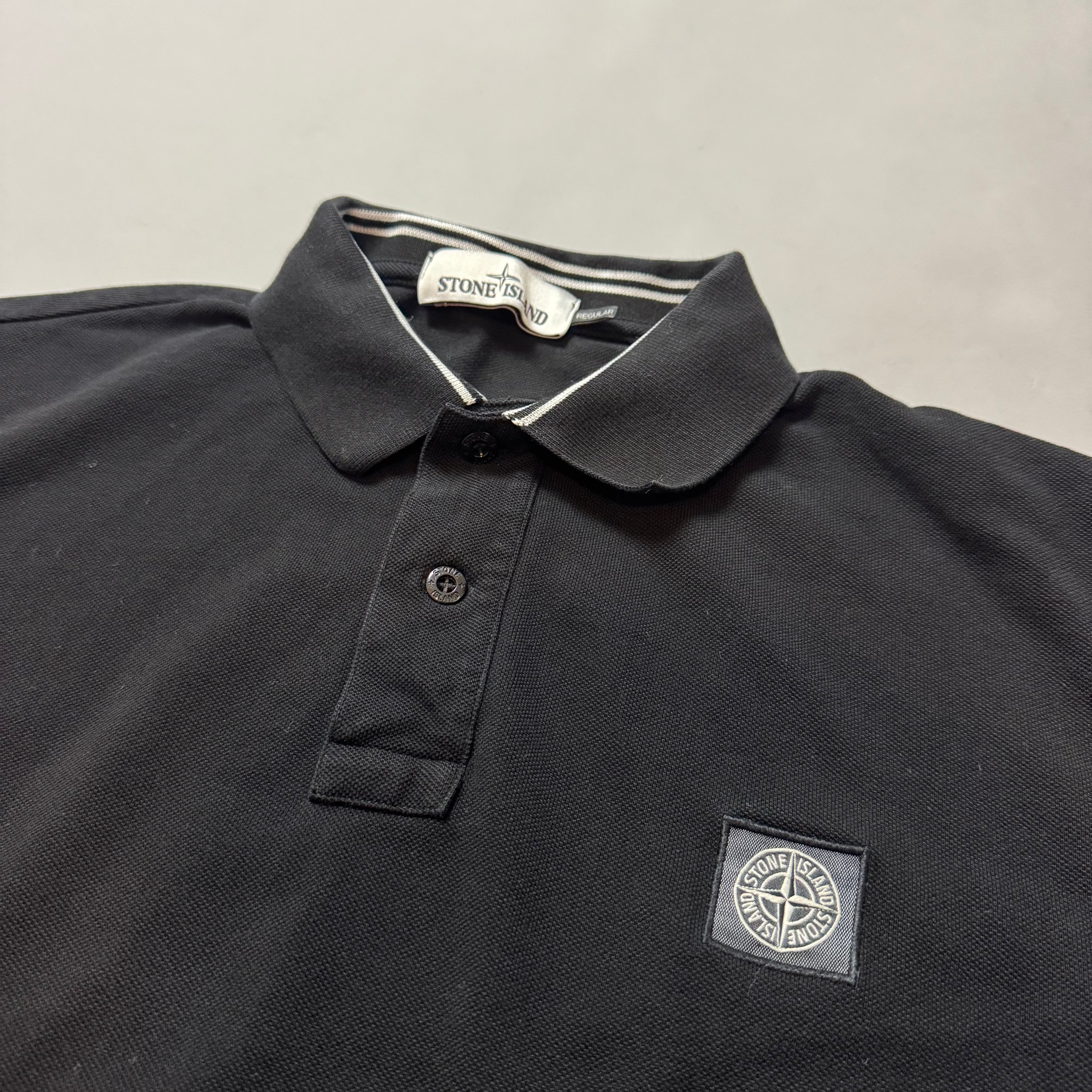 Stone Island Black Long Sleeve Polo Shirt - XL