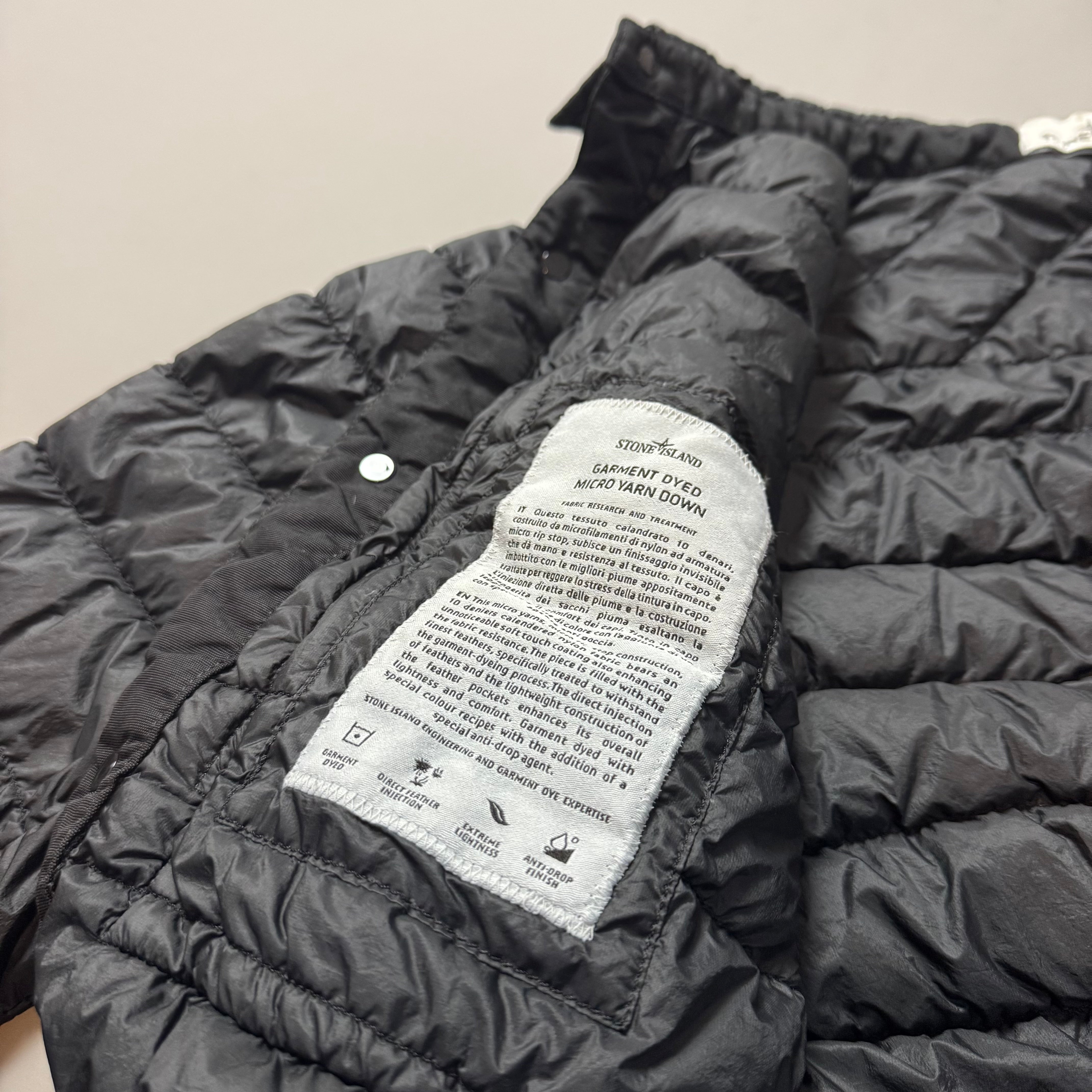 Stone Island Garment Black Dyed Micro Yarn Down Jacket - XL