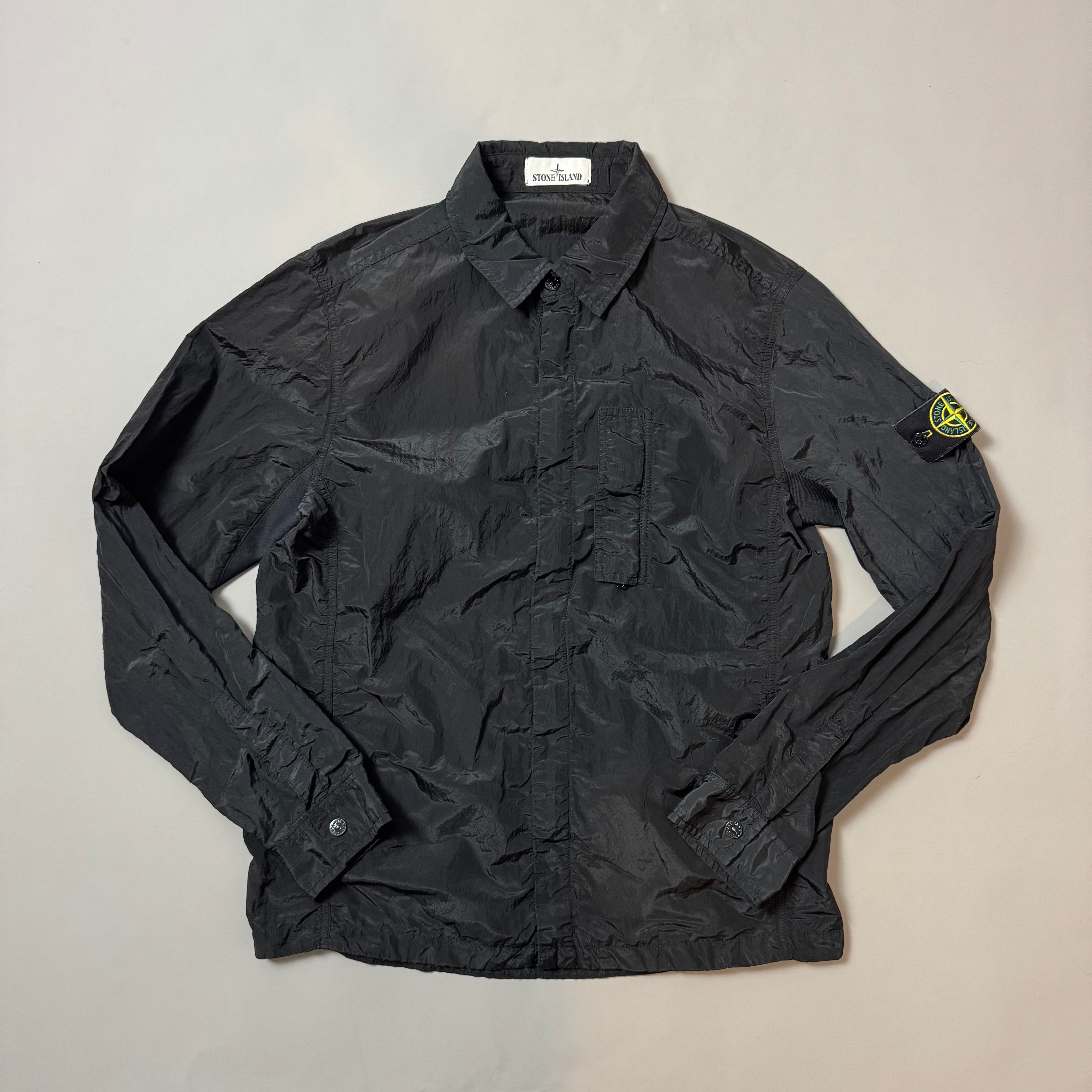 Stone Island Black Nylon Metal Shimmer Overshirt - Large