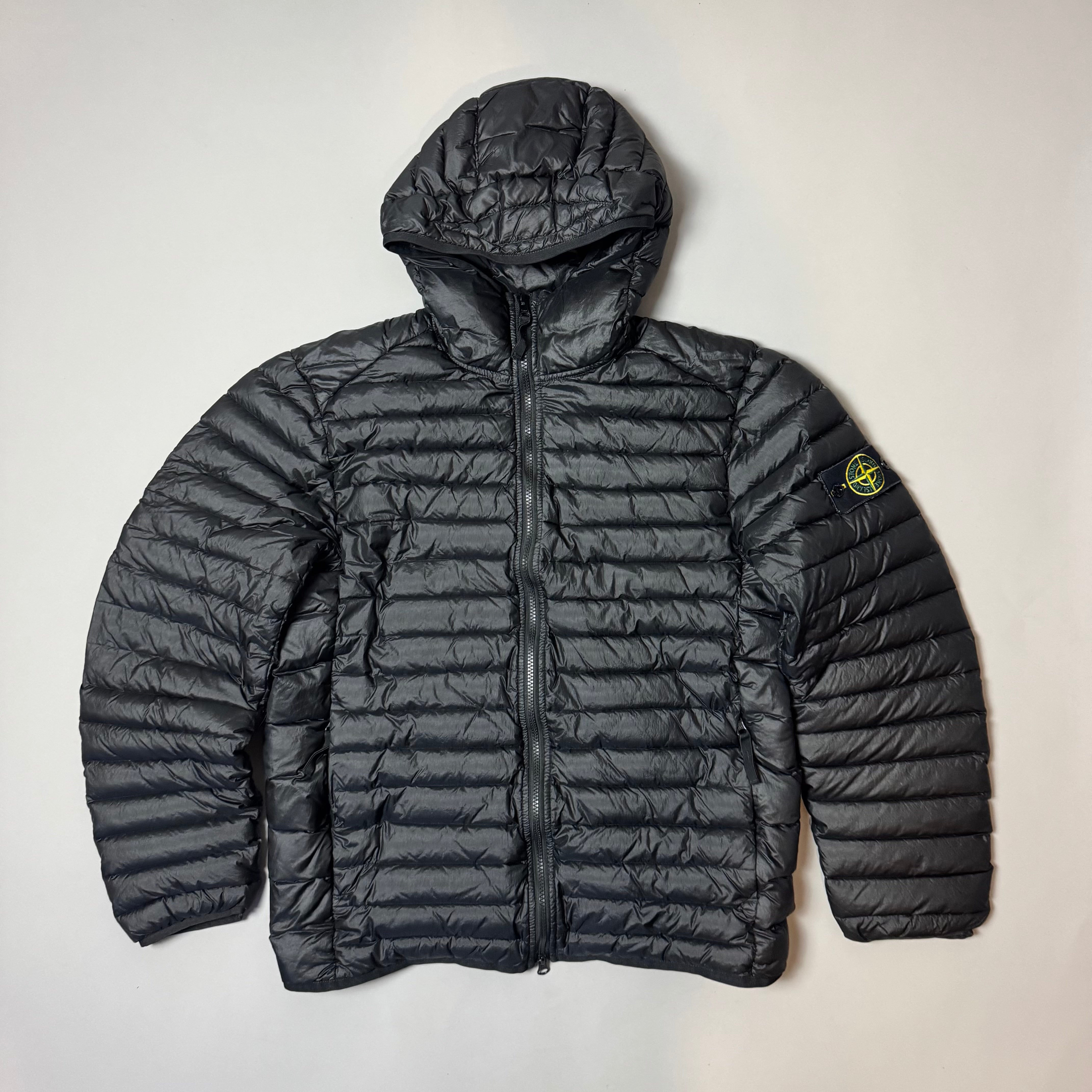 Stone Island Black Loom Woven Down Chambers R Nylon Down TC Jacket - Medium