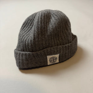 Stone Island Grey Ribbed Wool Patch Beanie
