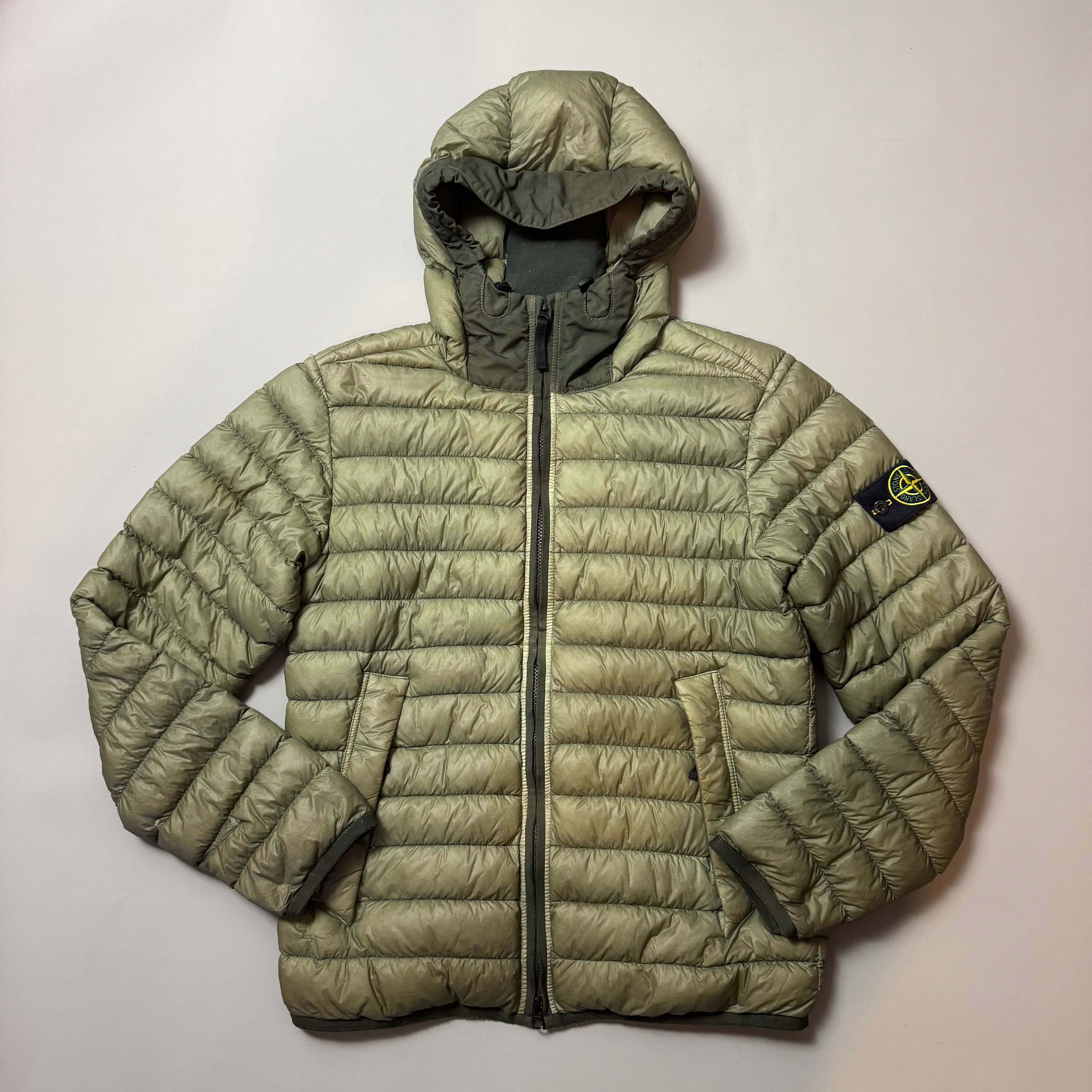 Stone Island Green Garment Dyed Micro Yarn Down Jacket - Medium