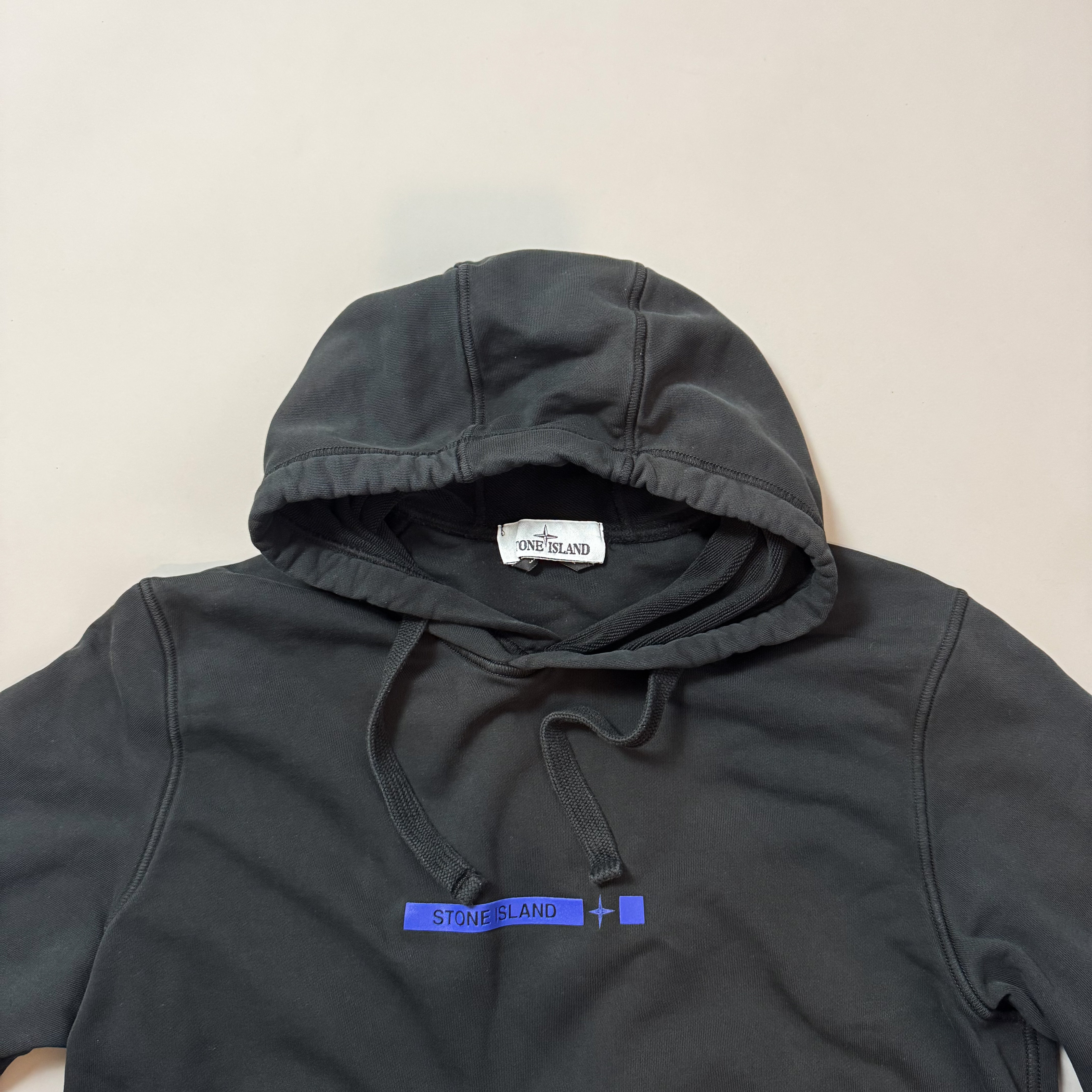 Stone Island Black Text Hoodie - Medium