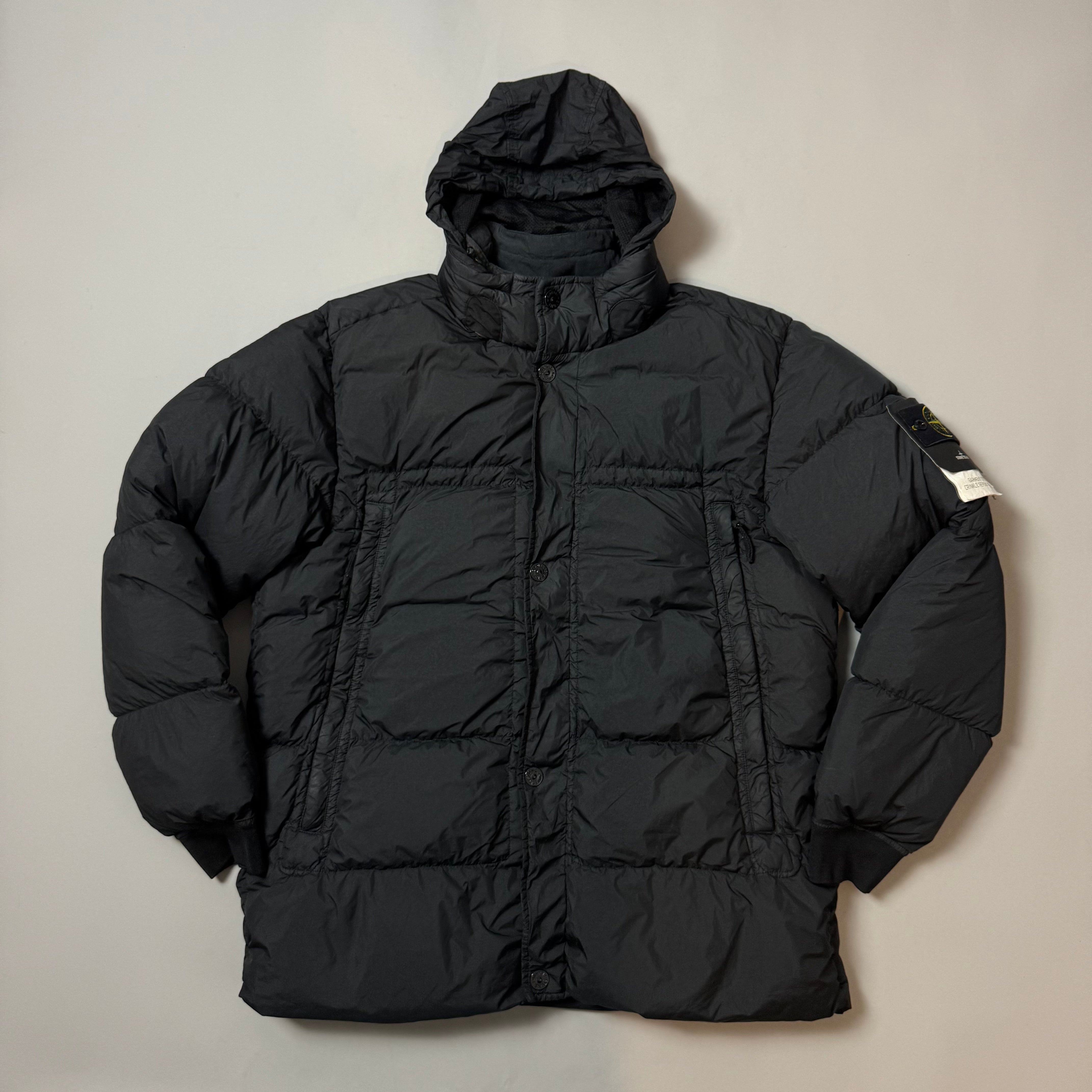 Stone Island Black Garment Dyed Crinkle Reps Long Parka Jacket - XXL