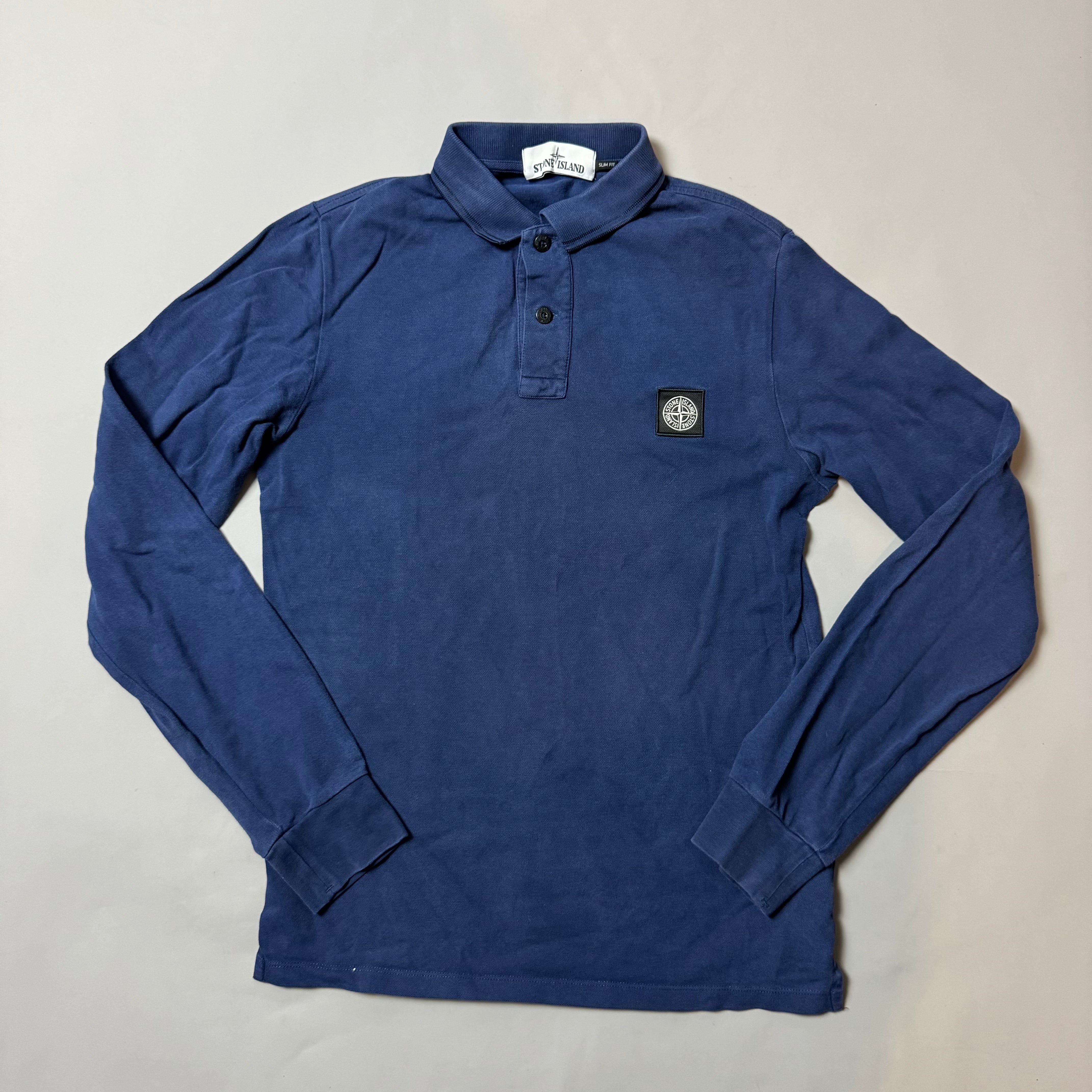 Stone Island Navy Blue Long Sleeve Polo - Large