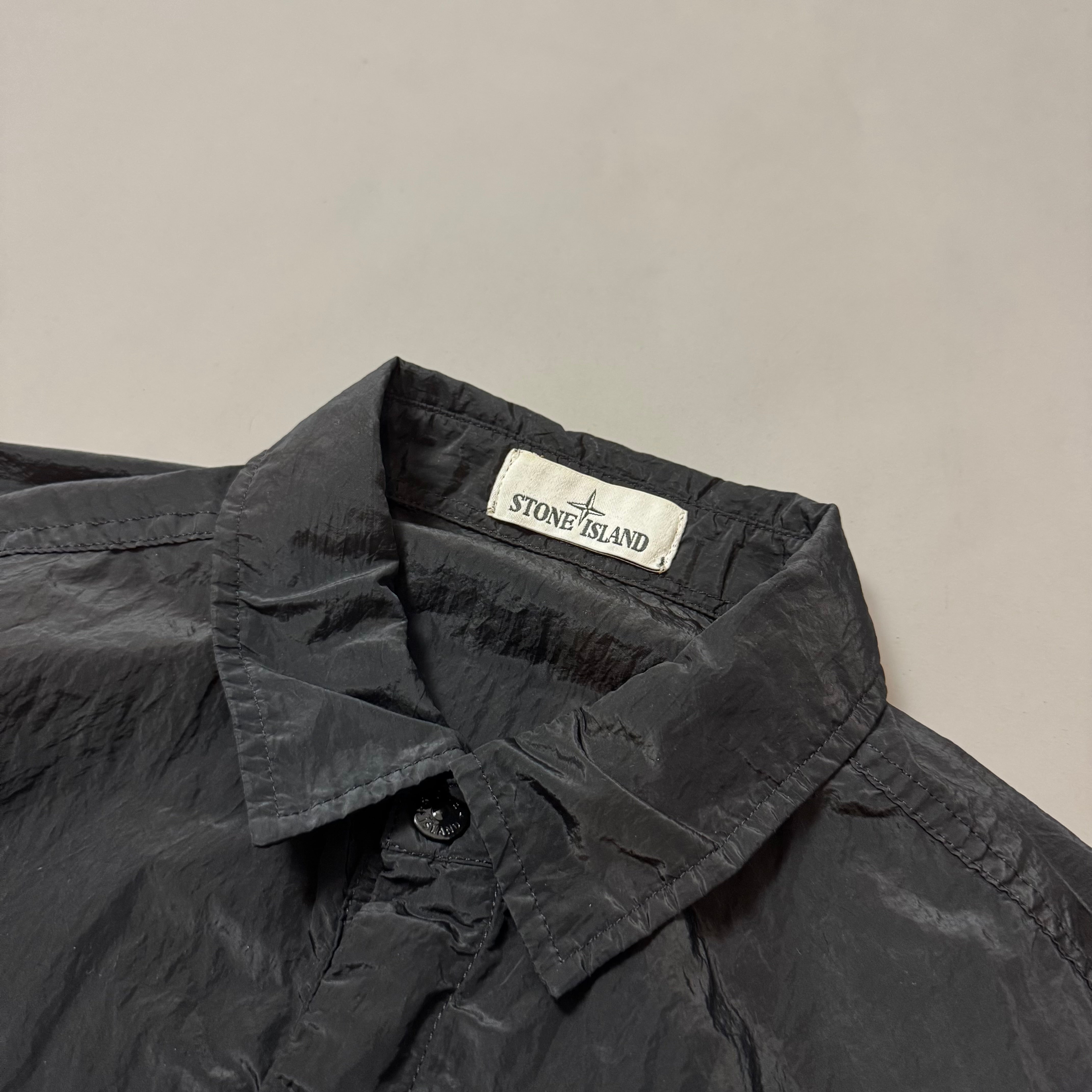 Stone Island Black Nylon Metal Shimmer Overshirt - Large