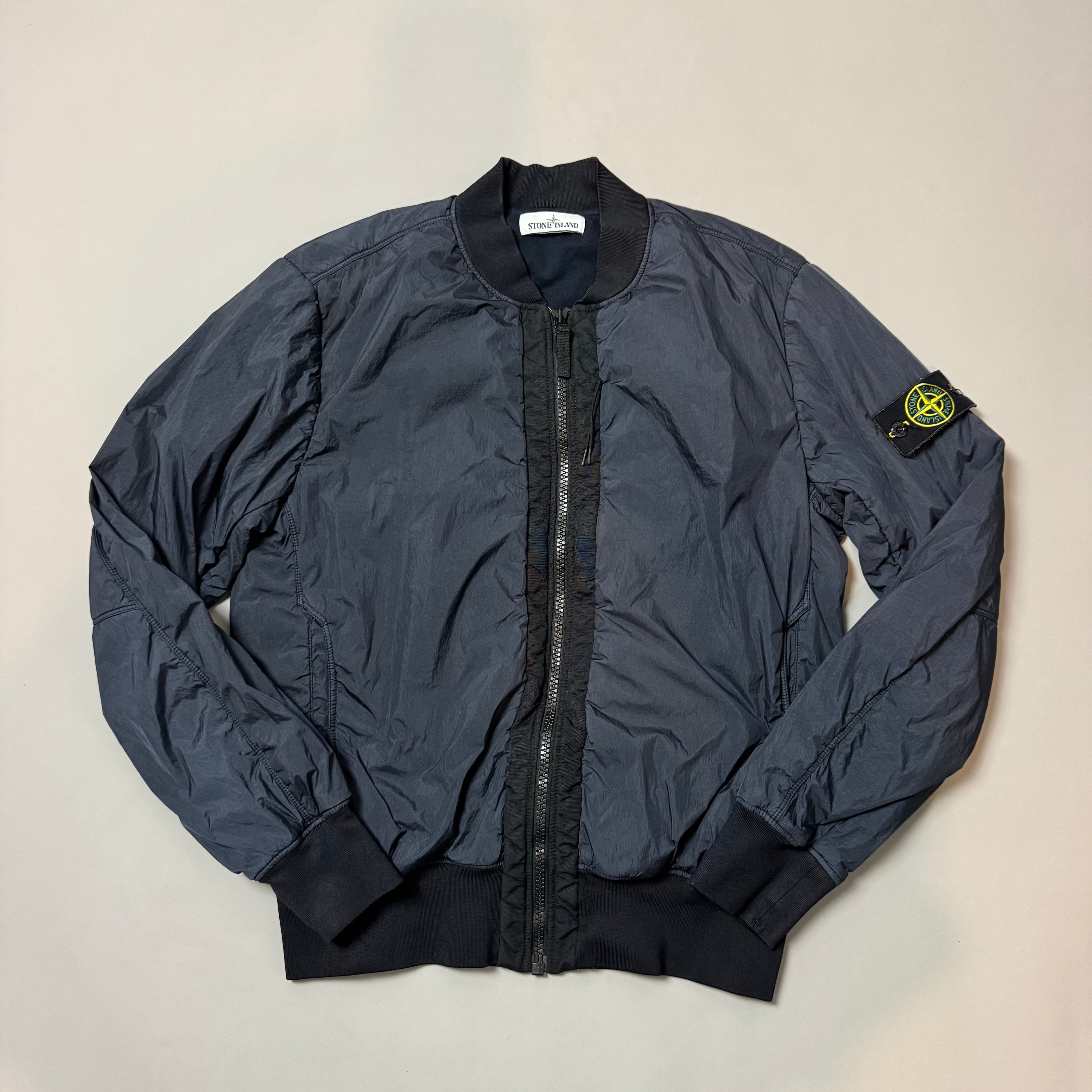 Stone Island Navy Crinkle Reps Cotton Lined Bomber Jacket - XL